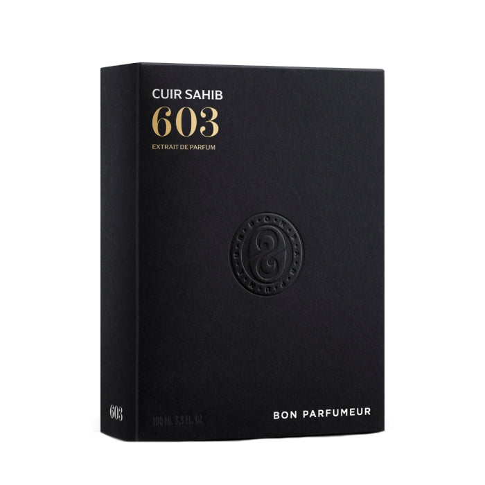 Bon Parfumeur - Les Extraits - 603 Cuir Sahib schwarze elegante Verpackung mit goldener Prägung und Logo in der Mitte