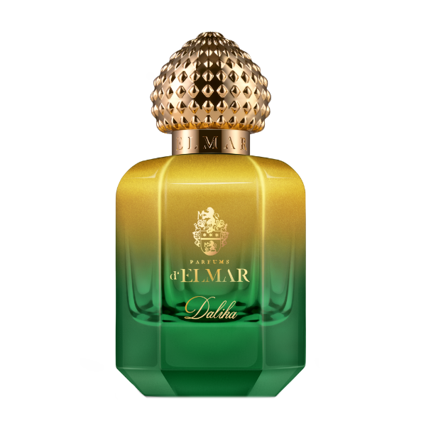 Parfums d'Elmar - Dalika Parfümflakon mit grün-goldenem Farbverlauf und prägnantem, strukturiertem, runder Verschluss