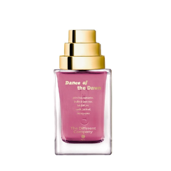 The Different Company - Dance of the Dawn Parfumflakon mit goldfarbenem Verschluss und violettem Duftglas vor weißem Hintergrund