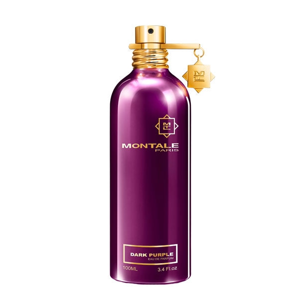 Montale - Dark Purple Parfumflakon in violettem Metallic mit goldfarbenem Verschluss und elegantem Design vor weißem Hintergrund
