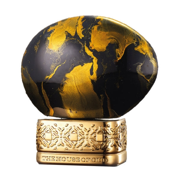 THoO - Dates Delight Parfumflakon mit schwarzem und goldfarbenem Design auf verziertem goldenen Sockel