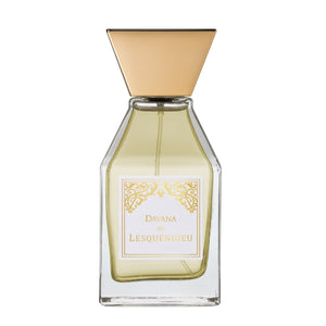 Lesquendieu - Oriental Collection - Davana Parfumflakon mit goldenem Verschluss und filigranem Etikett auf weißem Hintergrund