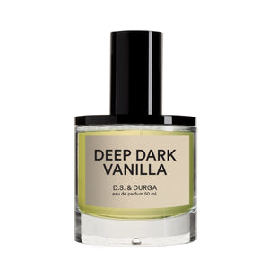 D.S. & Durga - Deep Dark Vanilla Duftflakon mit klarem Glas und schwarzem Verschluss vor weißem Hintergrund