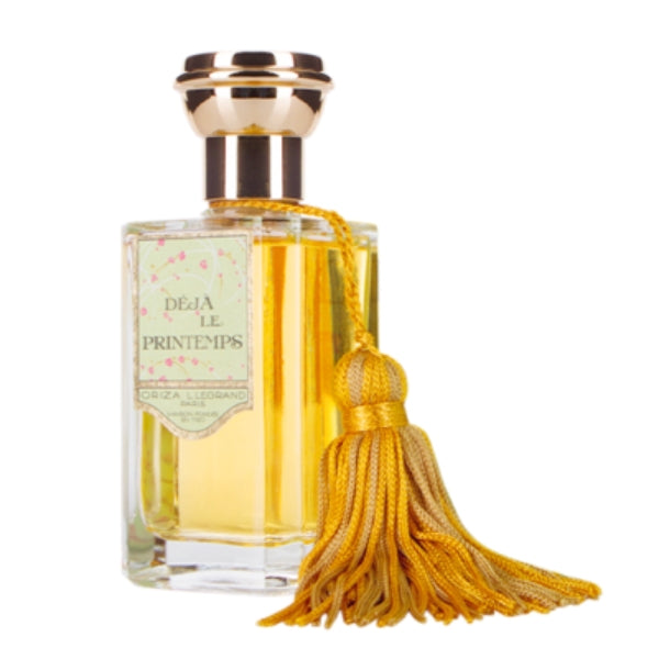 Oriza L. Legrand - Déjà le Printemps Parfumflakon mit goldenem Quast und zart grünem Etikett in elegantem Design
