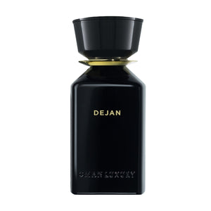 Omanluxury - Dejan - Limited Collection Parfümflakon in tiefschwarzem Design mit goldener Schrift auf weißem Hintergrund