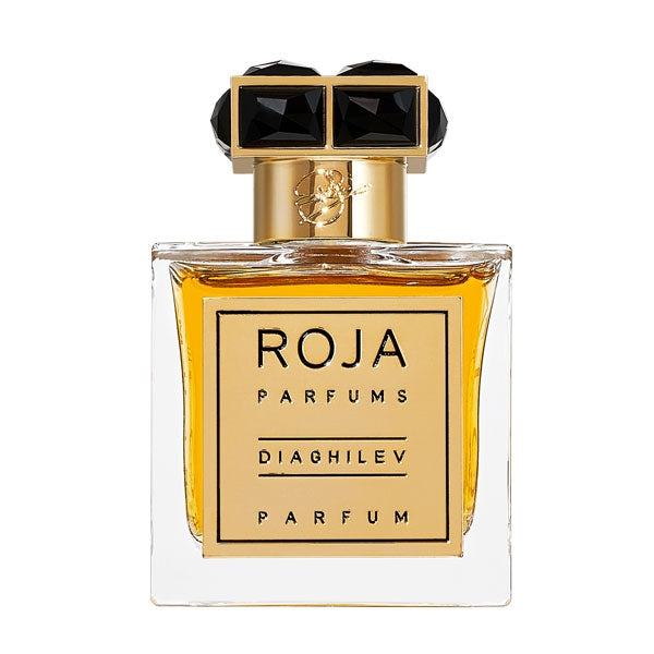 Roja Parfums - Diaghilev - Parfum Flakon mit goldfarbenem Etikett und schwarzem Verschluss edel und opulent gestaltet
