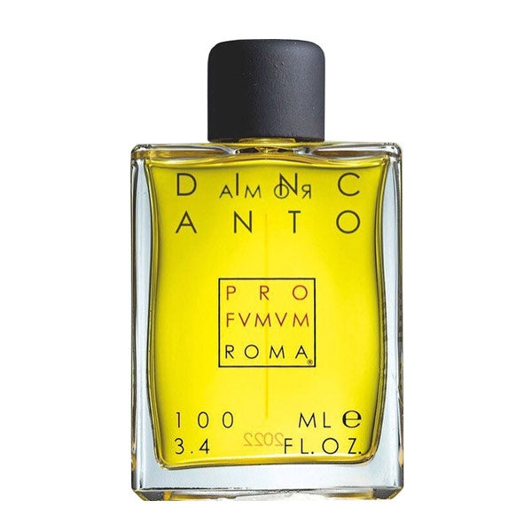 Profumum Roma - Dincanto klarer Flakon mit intensiv goldgelbem Parfum und schlichtem schwarzem Verschluss in eleganter Form
