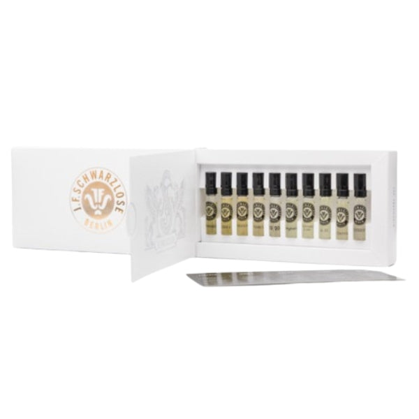 J.F. Schwarzlose Berlin - Discovery Set mit zehn Parfümproben in edler weißer Verpackung und elegantem Design