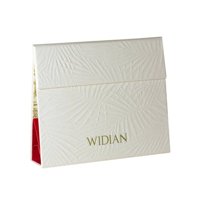Widian - Sample Kit in edler Verpackung mit dezentem Reliefmuster und goldfarbenem Logo für exklusive Duftproben