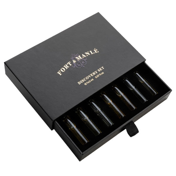 Fort & Manlé - Discovery Set mit acht eleganten 2ml Duftproben in schwarzer Box stilvoll präsentiert