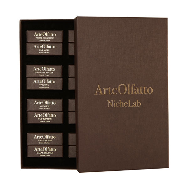 ArteOlfatto - Discovery Kit mit sechs edlen Parfümextrakten in eleganter brauner Geschenkbox mit goldener Prägung