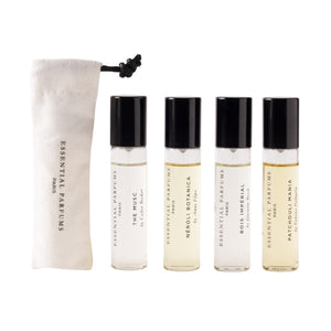 Essential Parfums - Travel Set - Voyage in a Bottle mit vier eleganten 10 ml Duftsprays und praktischem Stoffbeutel