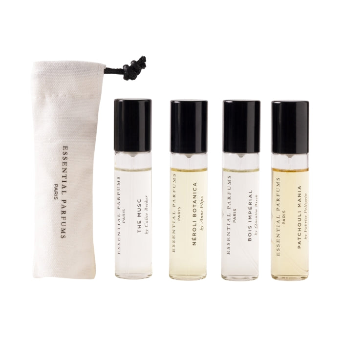 Essential Parfums - Travel Set - Voyage in a Bottle mit vier eleganten 10 ml Duftsprays und praktischem Stoffbeutel