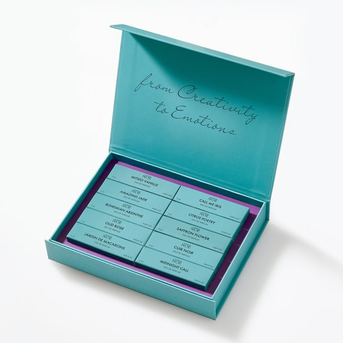 Les Sœurs de Noé - Discovery Set mit zehn verschiedenen Eau-de-Parfum-Proben in türkisfarbenem Schachtel-Design