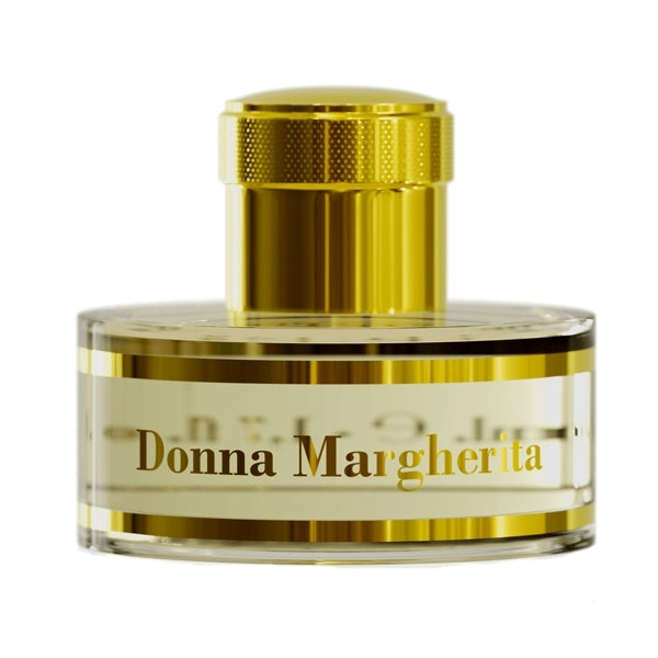 Pantheon Roma - Donna Margherita klarer Parfumflakon mit goldfarbenem Verschluss und edlem Schriftzug
