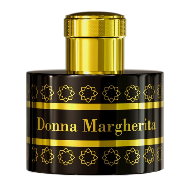 Pantheon Roma - Donna Margherita edler schwarzer Flakon mit goldfarbenem Verschluss und dekorativem Blumenmuster