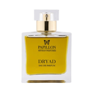 Papillon Perfumery - Dryad Parfumflakon mit goldgelbem Duft in klarem, schlichtem Glas vor weißem Hintergrund