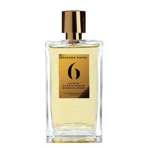 Rosendo Mateu - Olfactive Expressions - 6 Parfumflakon mit goldfarbenem Etikett und klarer rechteckiger Form