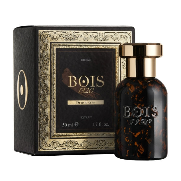 Bois 1920 - Prestige Collection - Durocaffè mit edlem dunklem Marmordesign und goldfarbenem Verschluss vor dekorativer Verpackung