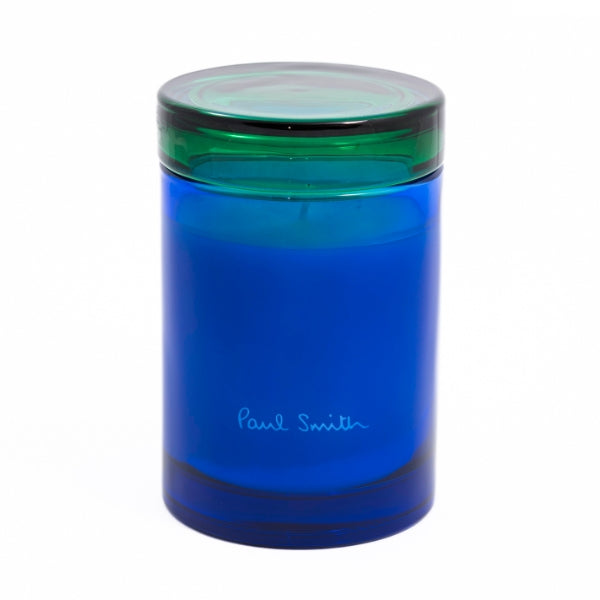 Paul Smith - Early Bird - Duftkerze im blauen Glas mit grünem Deckel und minimalistischer Paul Smith Signatur