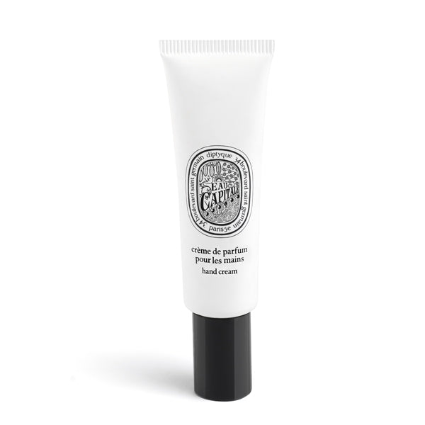 Diptyque - Eau Capitale - Hand Cream weiße Tube mit schwarzem Verschluss und elegantem Logo vor weißem Hintergrund