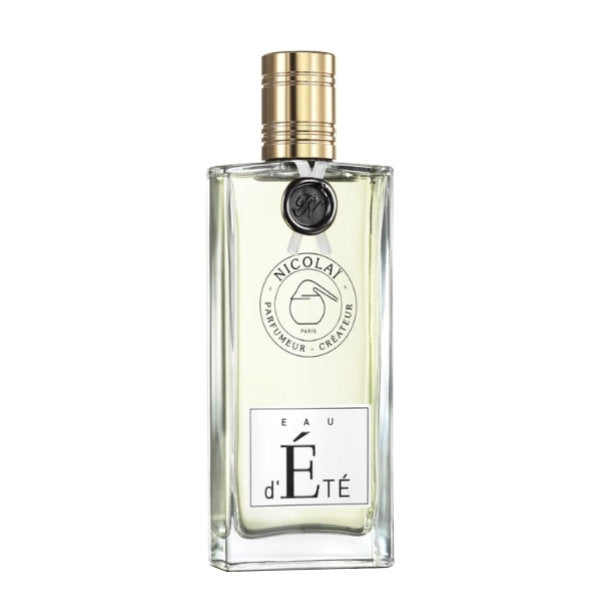Nicolaï - Eau d'Été klarer Flakon mit goldfarbenem Verschluss und elegantem Etikett auf weißem Hintergrund