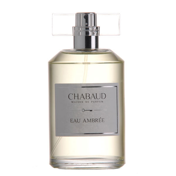 Chabaud - Eau Ambrée Parfumflakon mit transparentem Glas und silbernem Sprühkopf, schlicht und edel gestaltet