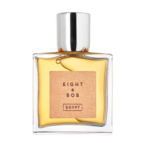 EIGHT & BOB - Egypt Parfümflakon mit goldfarbenem Etikett und silbernem Verschluss auf weißem Hintergrund