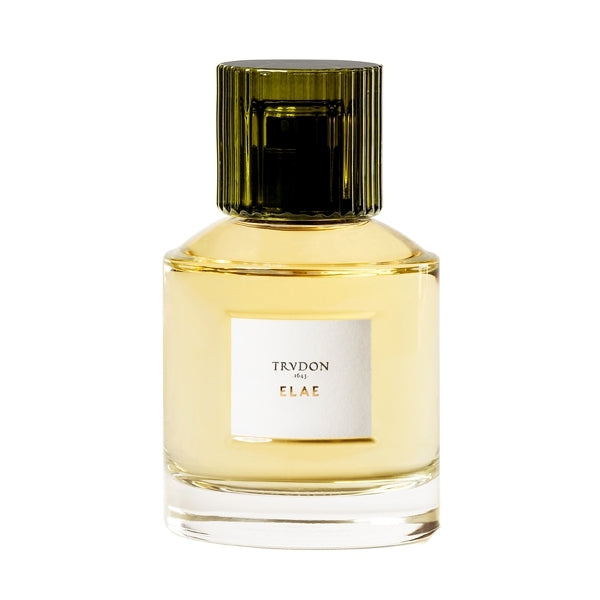 Trudon - Elae Parfumflakon mit transparentem Glas und goldgelbem Inhalt vor weißem Hintergrund