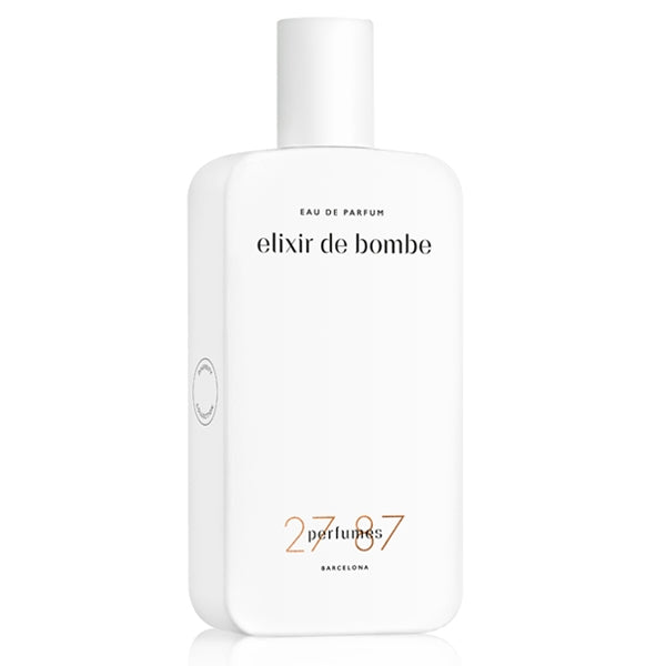 27 87 Perfumes - elixir de bombe Parfum in schlichtem weißem Flakon mit minimalistischer Typografie vor hellem Hintergrund