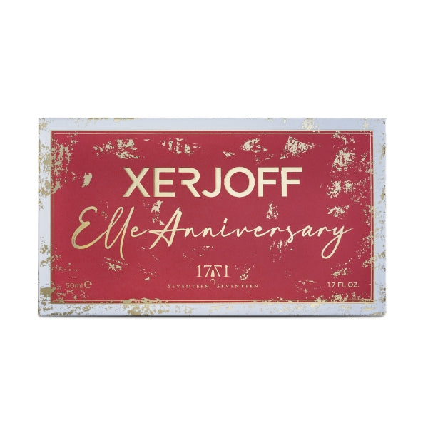 Xerjoff - XJ 17/17 - Stone Label - Elle Anniversary Verpackung mit rotem Label und goldener Schrift auf weißem Hintergrund