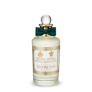 Penhaligon's - Trade Routes - Empressa Parfumflakon mit goldverziertem Etikett und dunkelgrüner Schleife vor weißem Hintergrund