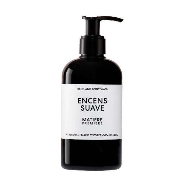 Matière Première - Encens Suave - Hand & Body Wash in schwarzer Flasche mit weißem Etikett und Pumpspender
