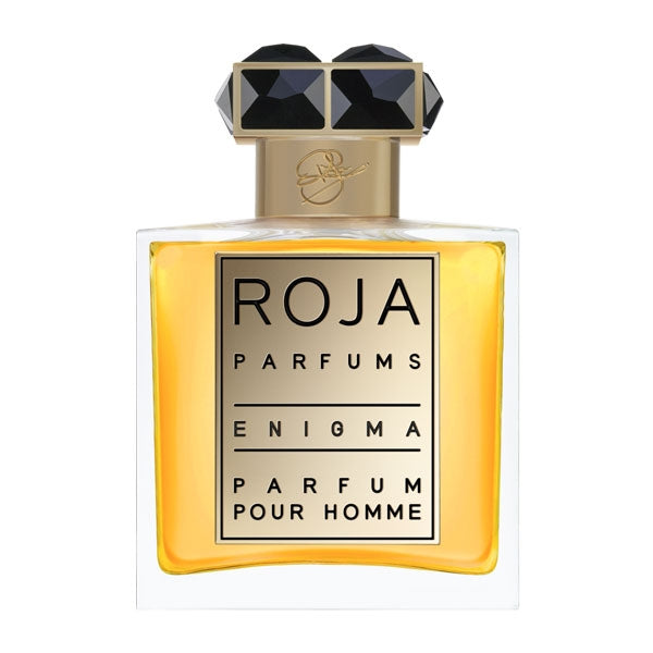 Roja Parfums - Enigma - Parfum pour Homme Flakon mit goldfarbenem Etikett und schwarzem, facettiertem Verschluss edel gestaltet