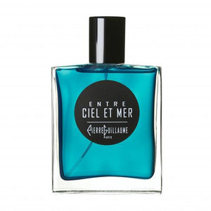 Pierre Guillaume - Cruise Collection - Entre Ciel et Mer blauer Parfümflakon mit schwarzem Verschluss vor weißem Hintergrund