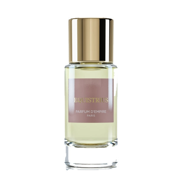 Parfum d'Empire - Equistrius Parfumflakon mit klarem Glas und goldenem Verschluss vor weißem Hintergrund