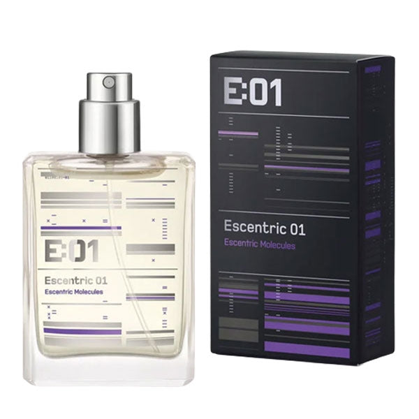 Escentric Molecules - Escentric 01 - Travel Spray Refill in klarer Flasche mit reduziertem, modernem Design und schwarzer Verpackung