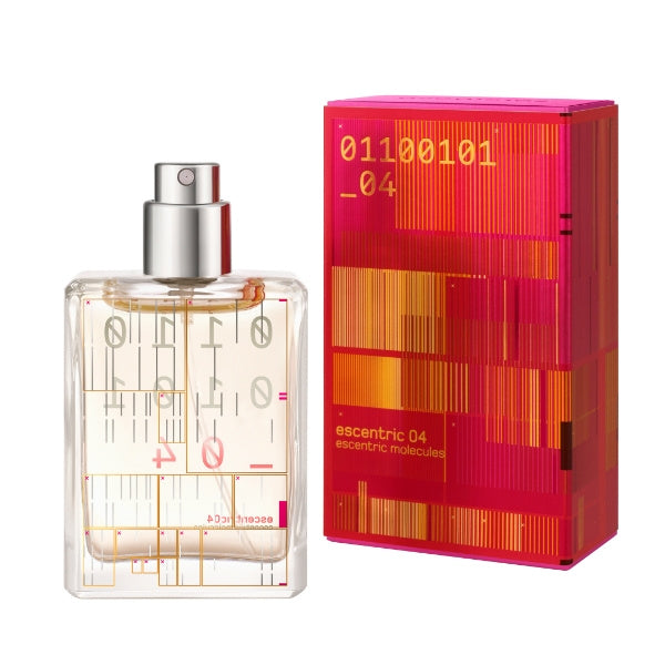 Escentric Molecules - Escentric 04 - Travel Spray Refill klare Flasche mit silbernem Zerstäuber und auffälliger roter Verpackung