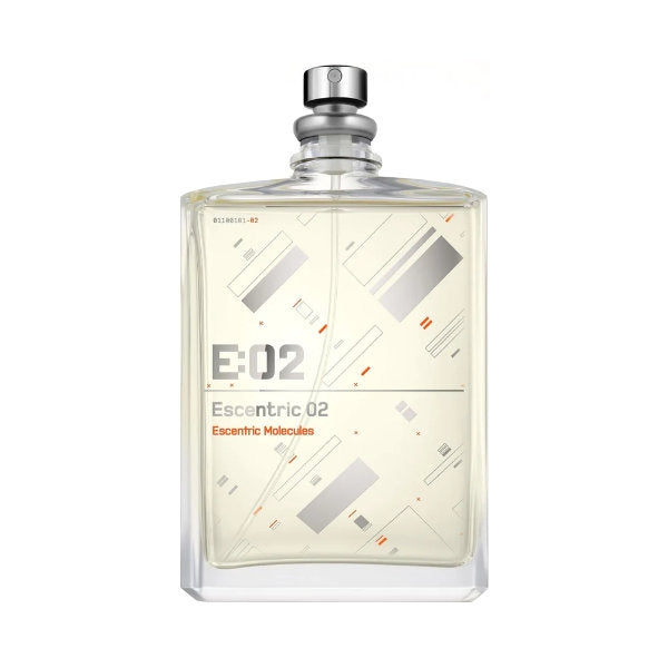 Escentric Molecules - Escentric 02 Parfumflakon mit klarem, schlichtem Design und moderner grafischer Gestaltung