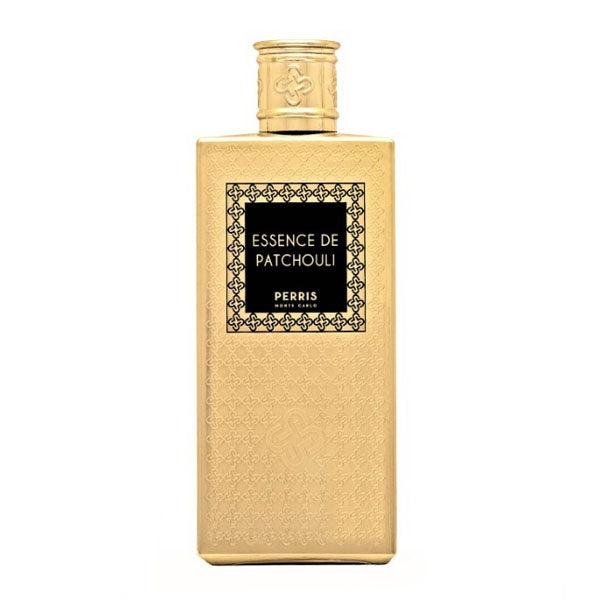 Perris Monte Carlo - Essence de Patchouli eleganter goldener Flakon mit schwarzem Label und filigranem Muster für intensiven Duftgenuss