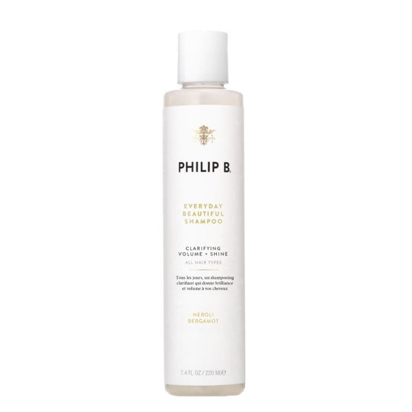 Philip B - Everyday Beautiful Shampoo in weißer Flasche mit schwarzer und goldener Schrift vor weißem Hintergrund