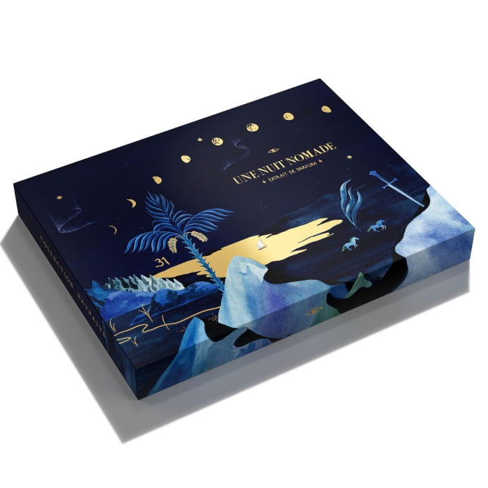 Une Nuit Nomade - Extraits de Voyage - Discovery Kit in künstlerischer Verpackung mit Nacht- und Bergmotiven