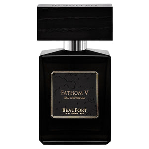 BeauFort London - Fathom V Parfümflakon in schwarzem Glas mit rechteckigem Deckel und elegantem Etikett