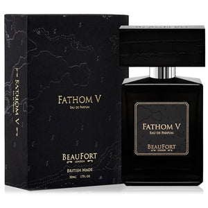 BeauFort London - Fathom V eleganter schwarzer Flakon mit passender schwarzer Verpackung und goldener Schriftgestaltung