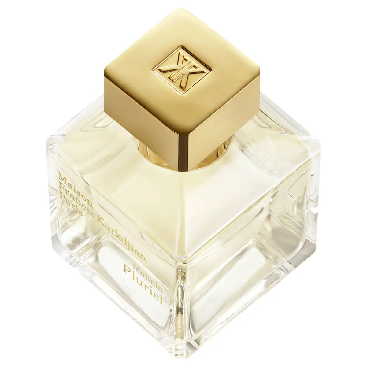 Maison Francis Kurkdjian Paris - Féminin Pluriel Parfumflakon mit klarem Glas und goldenem Verschluss in moderner Ästhetik