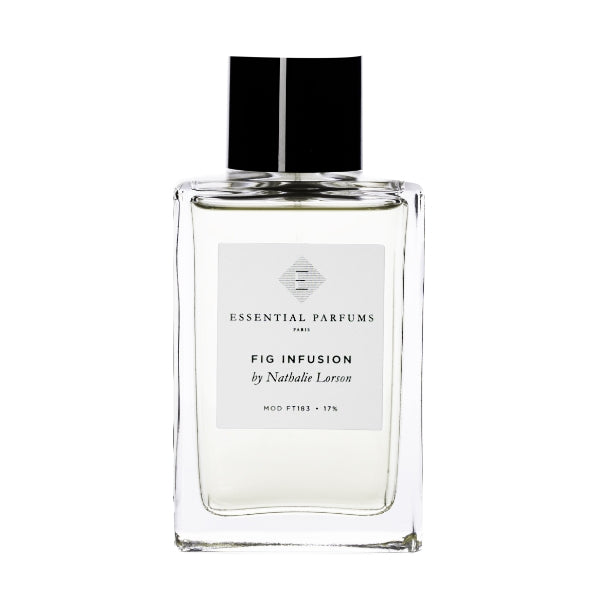 Essential Parfums - Fig Infusion klarer Flakon mit schwarzem Verschluss vor weißem Hintergrund