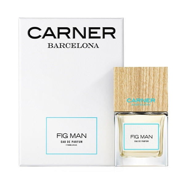 Carner Barcelona - Mediterranean Collection - Fig Man Flakon mit hellem Holzdeckel und schlichter weißer Verpackung