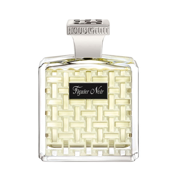 Houbigant - Collection Royale - Figuier Noir - Eau de Parfum Extrême Flakon mit gewebtem Glasmotiv und silbernem Verschluss vor weißem Hintergrund