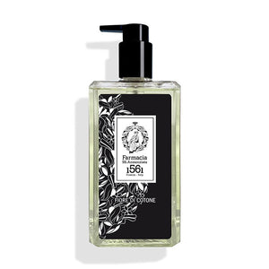 Farmacia SS. Annunziata - Fiore di Cotone - Duschgel in rechteckiger klarer Flasche mit schwarzem Pumpspender und floralem Etikett