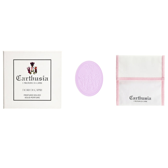 Carthusia - Fiori di Capri - Creme Parfum zarter, fliederfarbener Duftstein in eleganter weißer Verpackung mit Stofftuch